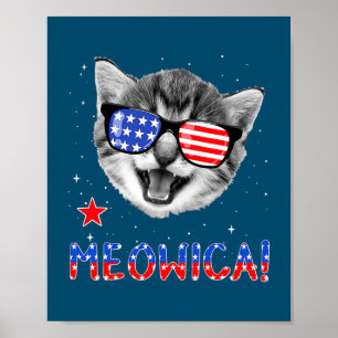 Patriotic Cat 4th of July Meowica American Flag Poster
