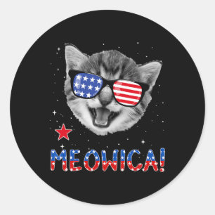 Patriotic Cat 4th Of July Meowica American Flag Te Classic Round Sticker