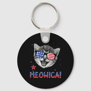 Patriotic Cat 4th Of July Meowica American Flag Te Key Ring