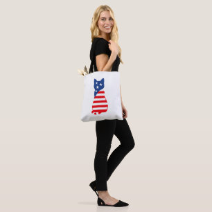 Patriotic Cat American Flag Silhouette Design Tote Bag