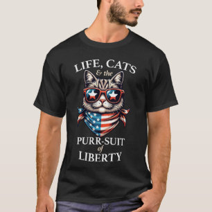 Patriotic Cat American Flag Sunglasses Purr-suit o T-Shirt