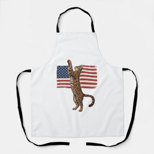 Patriotic Cat American Flag Vintage Vector Design_ Apron