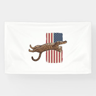 Patriotic Cat American Flag Vintage Vector Design_ Banner