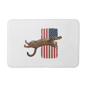 Patriotic Cat American Flag Vintage Vector Design_ Bath Mat