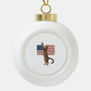 Patriotic Cat American Flag Vintage Vector Design_ Ceramic Ball Christmas Ornament