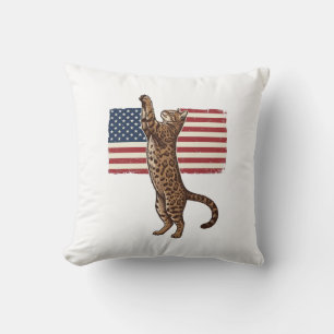 Patriotic Cat American Flag Vintage Vector Design_ Cushion