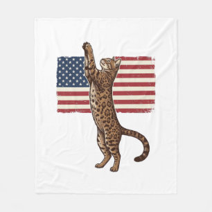 Patriotic Cat American Flag Vintage Vector Design_ Fleece Blanket