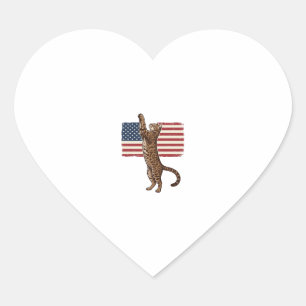Patriotic Cat American Flag Vintage Vector Design_ Heart Sticker