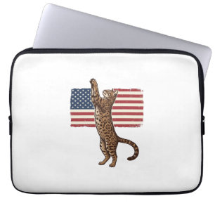 Patriotic Cat American Flag Vintage Vector Design_ Laptop Sleeve