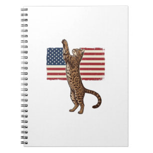 Patriotic Cat American Flag Vintage Vector Design_ Notebook
