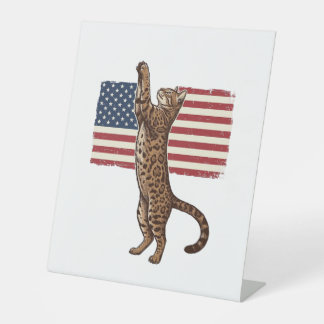 Patriotic Cat American Flag Vintage Vector Design_ Pedestal Sign