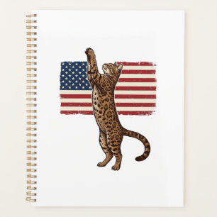 Patriotic Cat American Flag Vintage Vector Design_ Planner