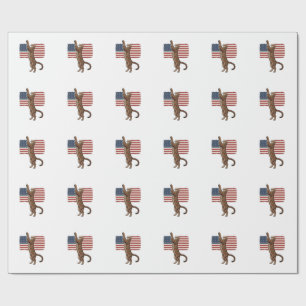 Patriotic Cat American Flag Vintage Vector Design_ Wrapping Paper