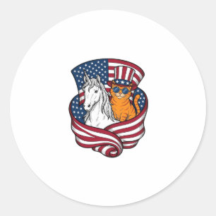 Patriotic Cat and Unicorn Vintage Vector Design_1 Classic Round Sticker