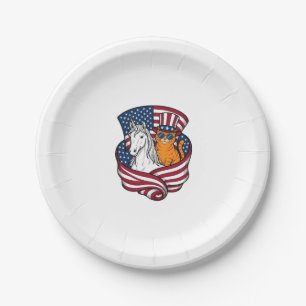 Patriotic Cat and Unicorn Vintage Vector Design_1 Paper Plate