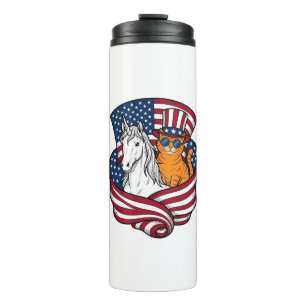 Patriotic Cat and Unicorn Vintage Vector Design_1 Thermal Tumbler