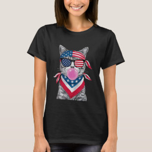 Patriotic Cat Blowing Bubble 4th July US Flag Cat T-Shirt