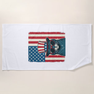 Patriotic Cat Flag Vintage Engraving Shirt Design_ Beach Towel