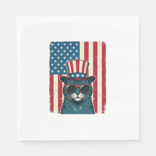 Patriotic Cat Flag Vintage Engraving Shirt Design_ Napkin