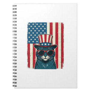Patriotic Cat Flag Vintage Engraving Shirt Design_ Notebook