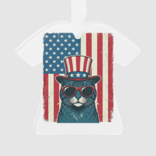 Patriotic Cat Flag Vintage Engraving Shirt Design_ Ornament