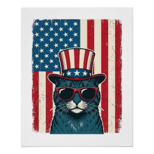 Patriotic Cat Flag Vintage Engraving Shirt Design_ Poster