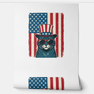 Patriotic Cat Flag Vintage Engraving Shirt Design_ Wallpaper