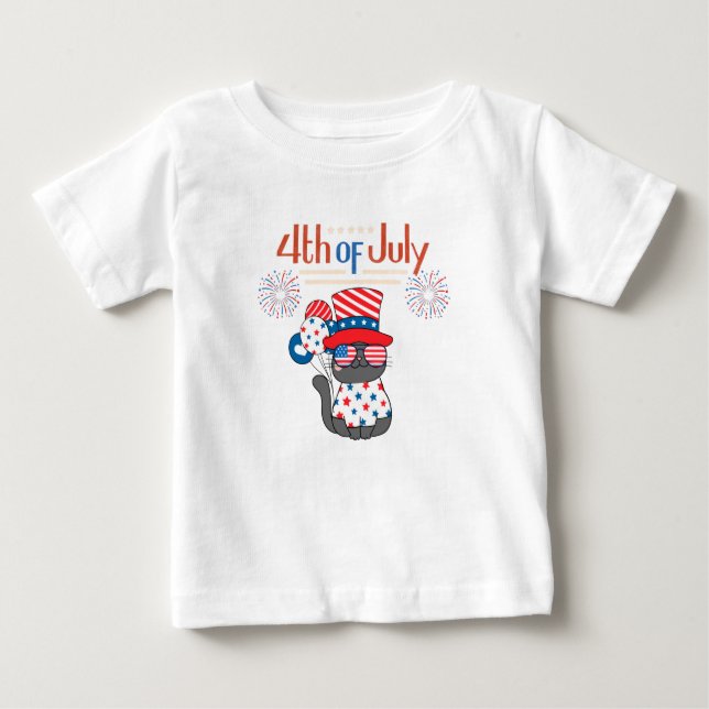 Patriotic cat July 4th holiday Baby T-Shirt (Front)