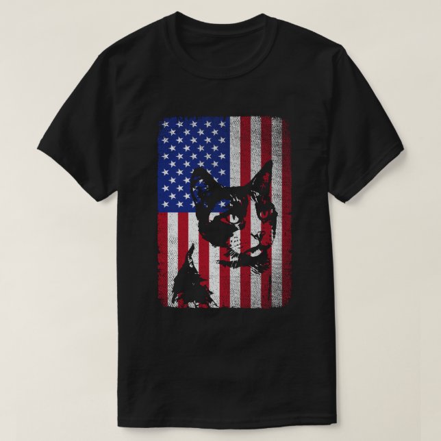 Patriotic Cat Lover 4th of July USA American Flag T-Shirt (Design Front)