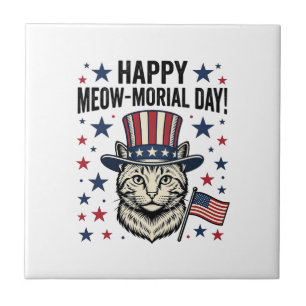 Patriotic Cat Meow-Morial Day Vintage Vector Desig Ceramic Tile
