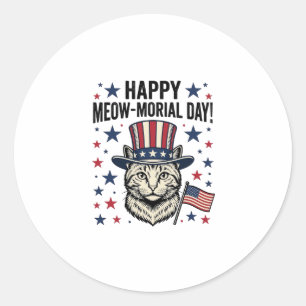 Patriotic Cat Meow-Morial Day Vintage Vector Desig Classic Round Sticker