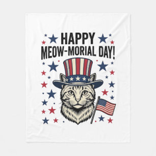 Patriotic Cat Meow-Morial Day Vintage Vector Desig Fleece Blanket