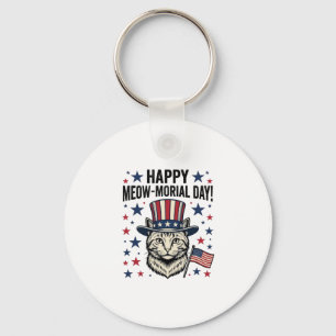 Patriotic Cat Meow-Morial Day Vintage Vector Desig Key Ring