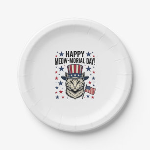 Patriotic Cat Meow-Morial Day Vintage Vector Desig Paper Plate
