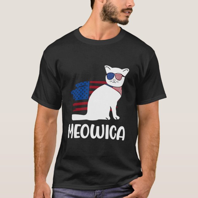 Patriotic Cat Meowica 4Th Of July Kitten T-Shirt (Front)