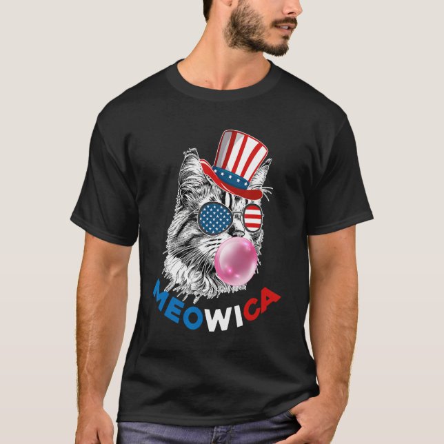 Patriotic Cat Meowica Bubblegum 4th of July  Cat T-Shirt (Front)