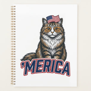 Patriotic Cat Merica Vintage Engraving Shirt Desig Planner