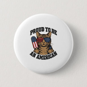 Patriotic Cat Proud to Be American Vintage Vector 6 Cm Round Badge