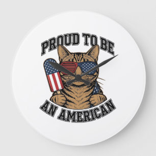 Patriotic Cat Proud to Be American Vintage Vector Large Clock