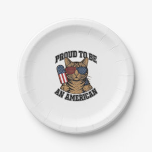 Patriotic Cat Proud to Be American Vintage Vector  Paper Plate