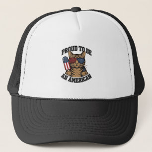 Patriotic Cat Proud to Be American Vintage Vector Trucker Hat