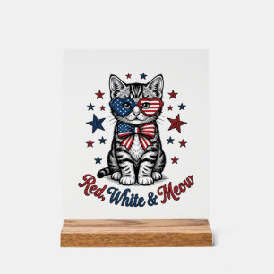 Patriotic Cat Red White and Meow Vintage Design_1 Acrylic Sign
