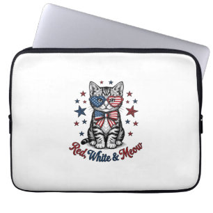 Patriotic Cat Red White and Meow Vintage Design_1 Laptop Sleeve