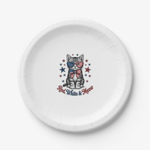 Patriotic Cat Red White and Meow Vintage Design_1 Paper Plate