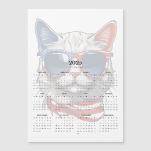 Patriotic Cat Red White Blue 2025 Magnet Calendar