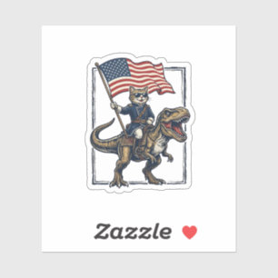 Patriotic Cat Riding Dinosaur Vintage Vector Desig