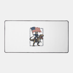 Patriotic Cat Riding Dinosaur Vintage Vector Desig Desk Mat