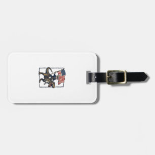 Patriotic Cat Riding Dinosaur Vintage Vector Desig Luggage Tag