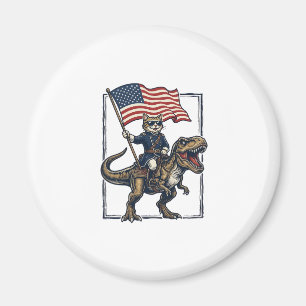 Patriotic Cat Riding Dinosaur Vintage Vector Desig Magnet