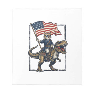 Patriotic Cat Riding Dinosaur Vintage Vector Desig Notepad